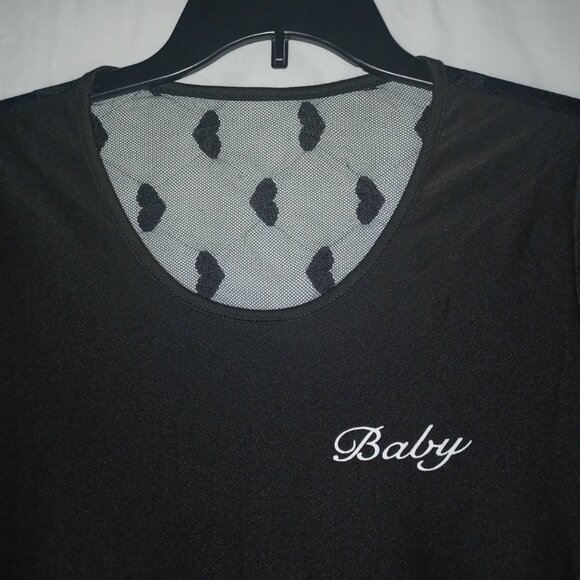 HEART PRINT SHEER BACK PAJAMA SLEEP SHIRT GOWN - Picture 10 of 12